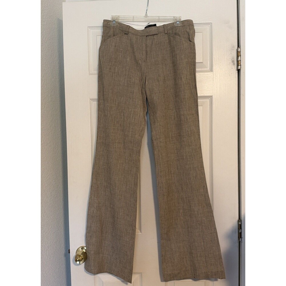 NWT BCBGMAXAZRIA Women's Linen The Slim Flare Dress Pants Zip Button Heather 8